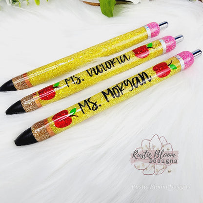 Personalized Pencil Glitter Gel Pen, Epoxy flower Nurse Gift Pen, Teacher Pen Gift Custom Gift for her, Planner accessories