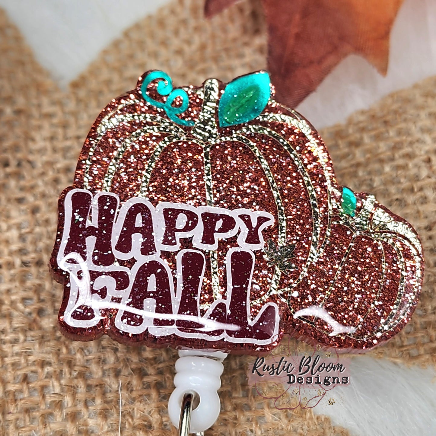 Fall Leopard Pumpkin Glitter Badge Reel  Interchangeable Name Tag Work ID Holder Personalized Nurse Gift for Teacher Holiday Badge
