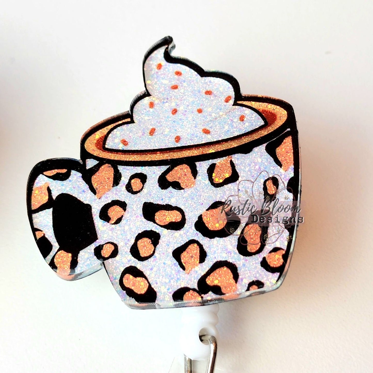 Leopard Print Coffee Mug ID Holder Nurse Gift for Teacher Halloween Badge Holiday Name Holder