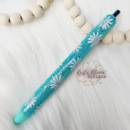 Personalized Daisy Glitter Gel Pen, Epoxy flower Nurse Gift Pen, Teacher Gift Custom Gift for her, Planner accessories