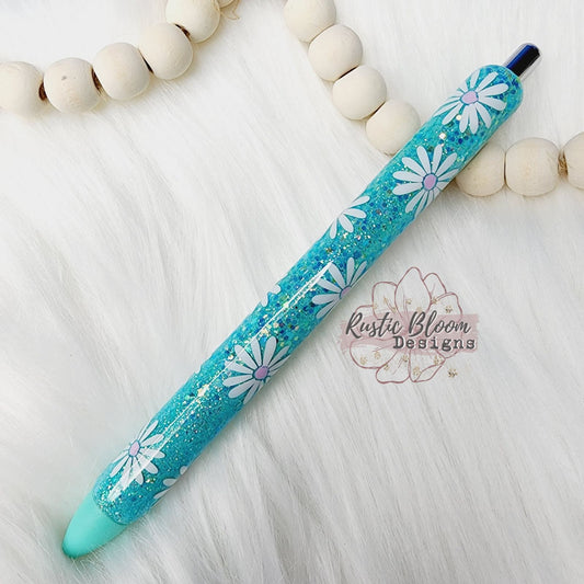Personalized Daisy Glitter Gel Pen, Epoxy flower Nurse Gift Pen, Teacher Gift Custom Gift for her, Planner accessories