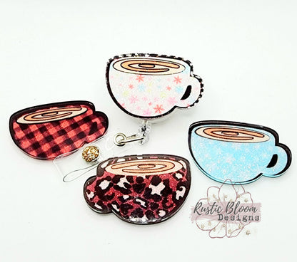 Glitter Hot Cocoa MugChristmas Badge Reel Interchangeable retractable Personalized Custom Work ID Nurse Gift Teacher Christmas buffalo plaid