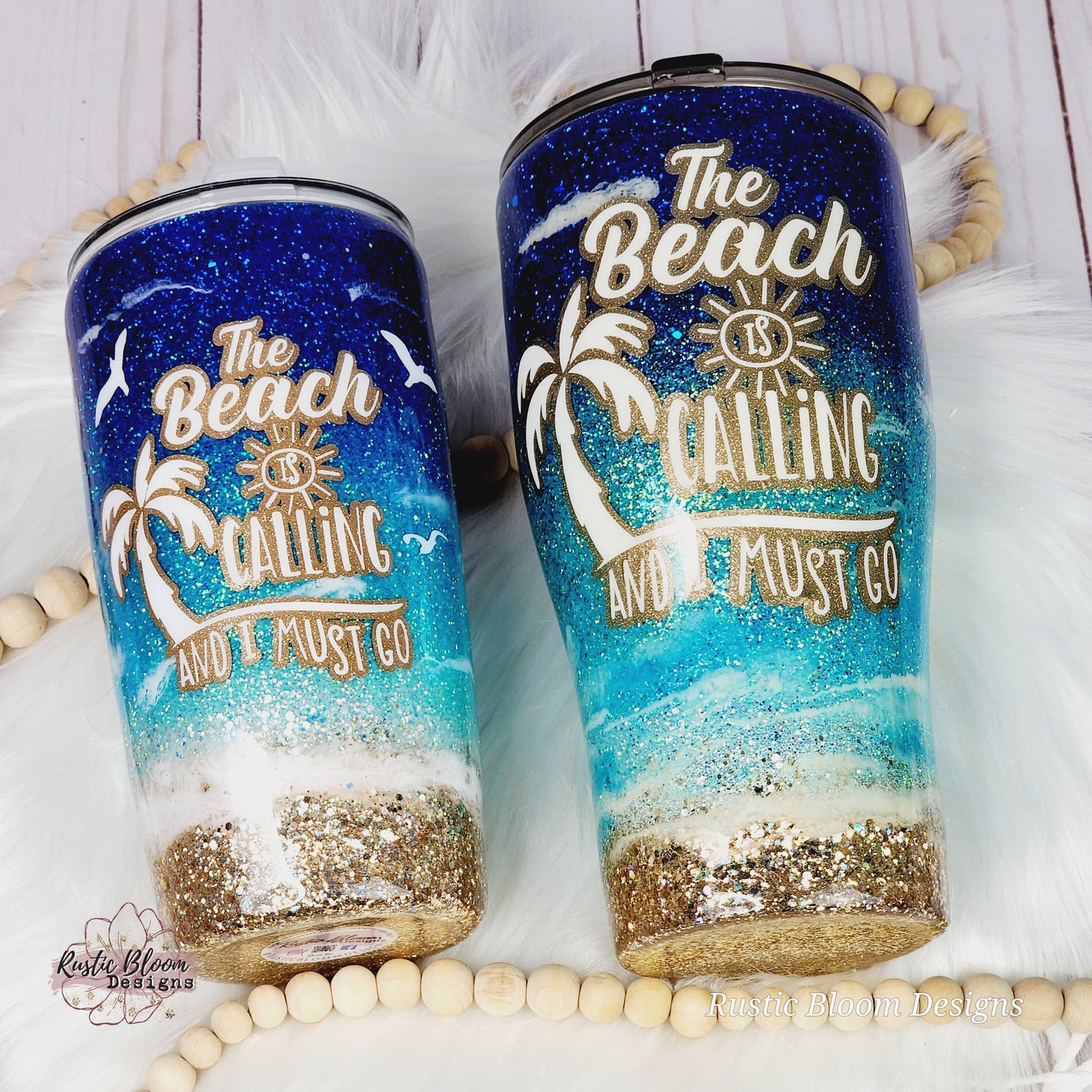 BEACH Ombre Glitter Tumbler PALM TREES  Mother's Day Gift for Her Custom Insulated Travel Coffee Mug Personalized Cup Tropical Ocean Waves