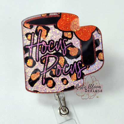 Hocus pocus Glitter Badge Reel Interchangeable Name Tag Work ID Holder Personalized Nurse Gift for Teacher