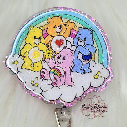 Cute Emotion Bears Glitter Badge Reel Interchangeable RN Custom Retractable ID Holder Teacher Gift For healthcare Name Tag Hospital Nurse