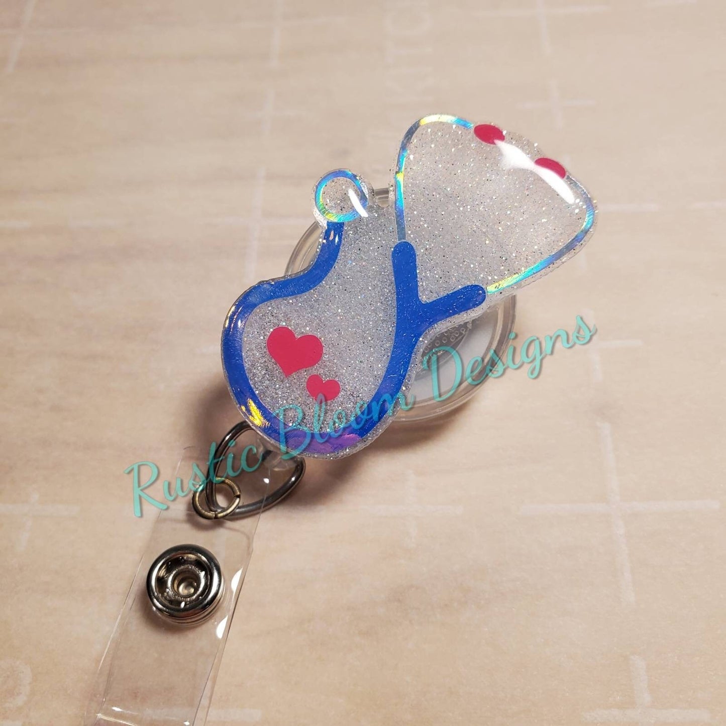 Nurse Heart Glitter Stethescope Badge Reel Custom nurse gift for her essential worker gift personalized Healthcare Badge Holder medical Id