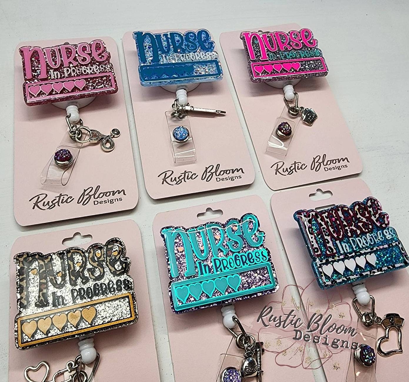 NURSE In Progress Badge Reel Retractable Interchangeable Nursing School Name Holder Custom Gift For Her Student ID Nursing school Name Tag