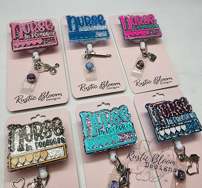NURSE In Progress Badge Reel Retractable Interchangeable Nursing School Name Holder Custom Gift For Her Student ID Nursing school Name Tag