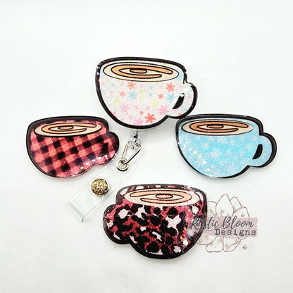 Glitter Hot Cocoa MugChristmas Badge Reel Interchangeable retractable Personalized Custom Work ID Nurse Gift Teacher Christmas buffalo plaid