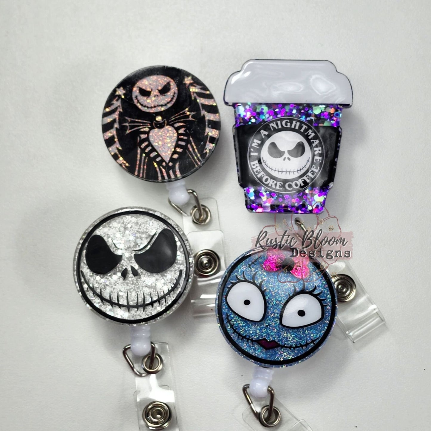 Nightmare Before Christmas inspired Pumpkin King Glitter Retracatable Badge Reel Custom Personalized Nurse Cute Badge Reel
