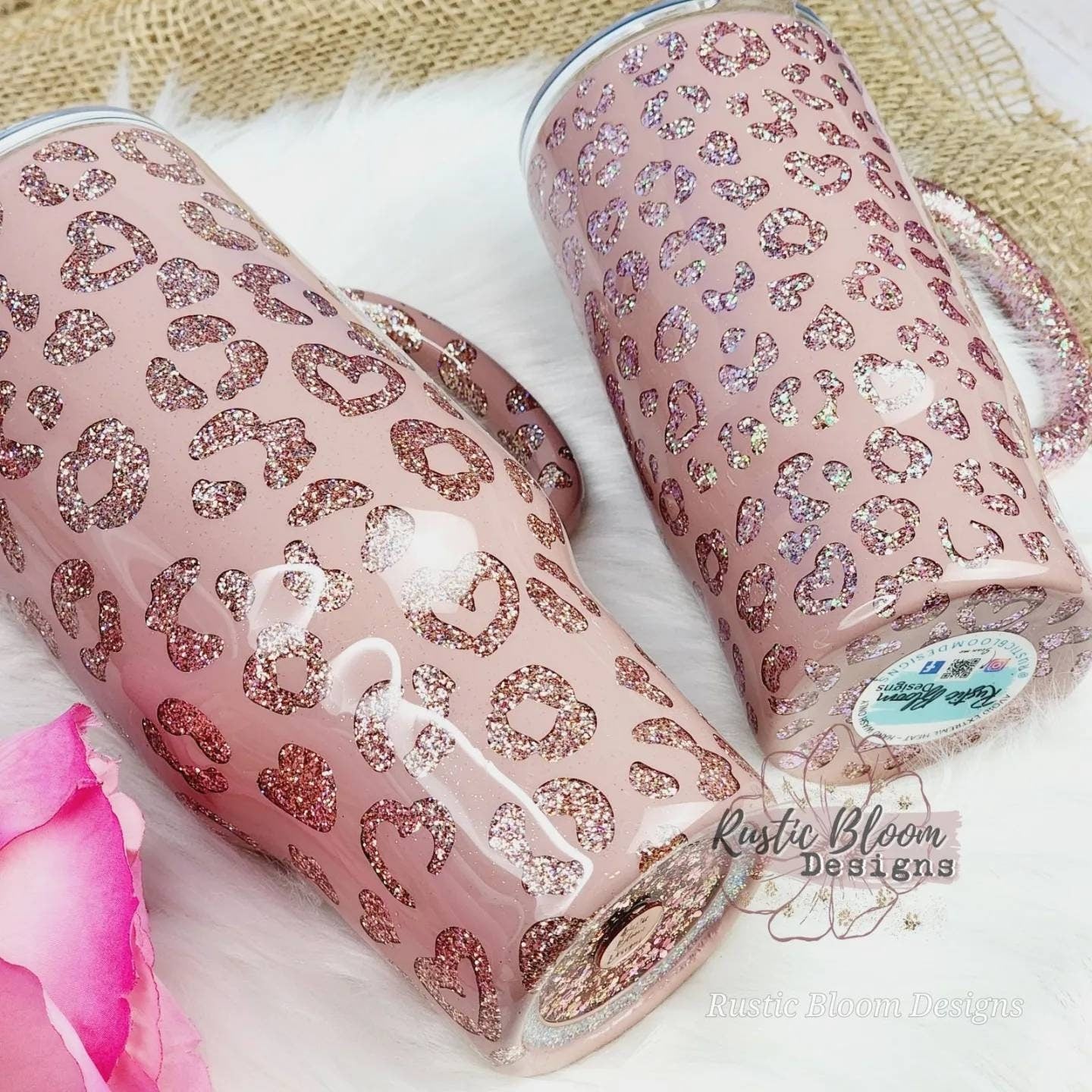 Glitter Pink Peekaboo Leopard Print Cheetah Tumbler Custom Gift for Her Travel Mug Personalized Insulated Coffee Cup with Handle Hot Drinks