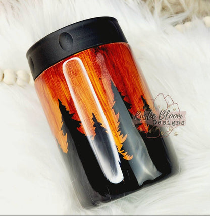 Woodgrain Tumbler Can coozie personalized can cooler forest mountains beer Coozie Custom mug Husband in woods gift for men Dad gift Guy Camo
