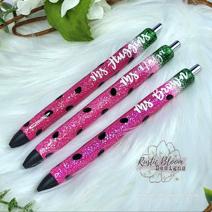 Personalized Glitter Gel Pen | Custom Watermelon Epoxy Pen | Nurse, Teacher & Gift Pen