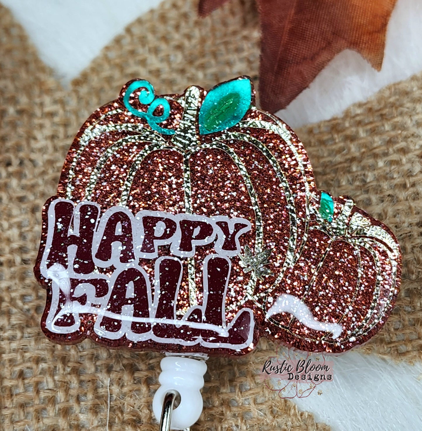 Fall Leopard Pumpkin Glitter Badge Reel  Interchangeable Name Tag Work ID Holder Personalized Nurse Gift for Teacher Holiday Badge