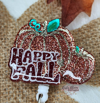 Fall Leopard Pumpkin Glitter Badge Reel  Interchangeable Name Tag Work ID Holder Personalized Nurse Gift for Teacher Holiday Badge