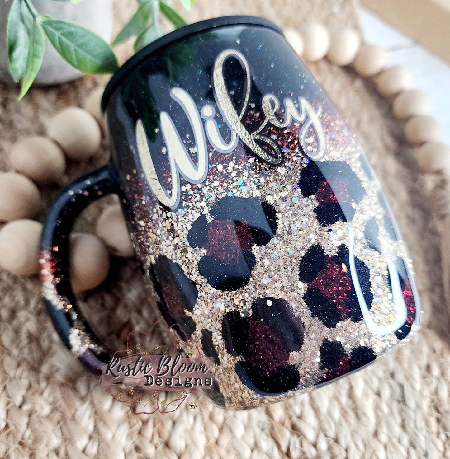 Personalized Black Gold Leopard Glitter Tumbler