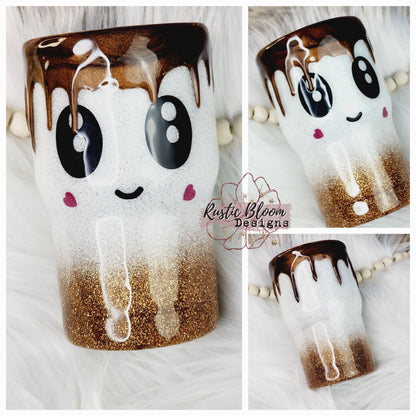 Glitter Cute Smores Chocolate Drip Tumbler, Stainless-steel Gift for her custom epoxy tumbler insulated Coffee Mug To Go