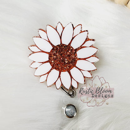 Glitter Sunflower Badge Reel Retractable Interchangeable Nurse Name Holder Custom Gift For Her Work ID holder Teacher ID Tag