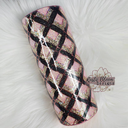 Glitter Pink Gold Lattice  Pattern Tumbler Custom Gift for Her Personalized Travel Insulated Travel Mug To Go Insulated Stainless steel Cup