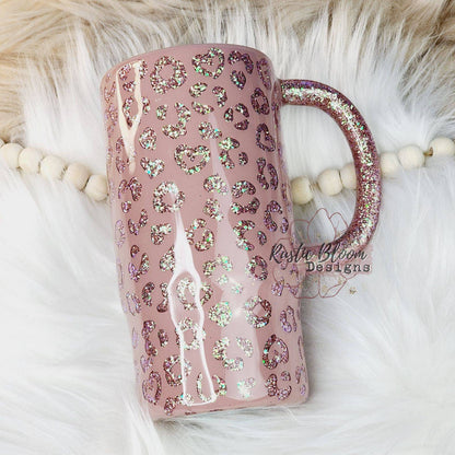 Glitter Pink Peekaboo Leopard Print Cheetah Tumbler Custom Gift for Her Travel Mug Personalized Insulated Coffee Cup with Handle Hot Drinks