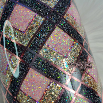 Glitter Pink Gold Lattice  Pattern Tumbler Custom Gift for Her Personalized Travel Insulated Travel Mug To Go Insulated Stainless steel Cup