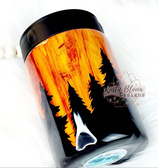Woodgrain Tumbler Can coozie personalized can cooler forest mountains beer Coozie Custom mug Husband in woods gift for men Dad gift Guy Camo