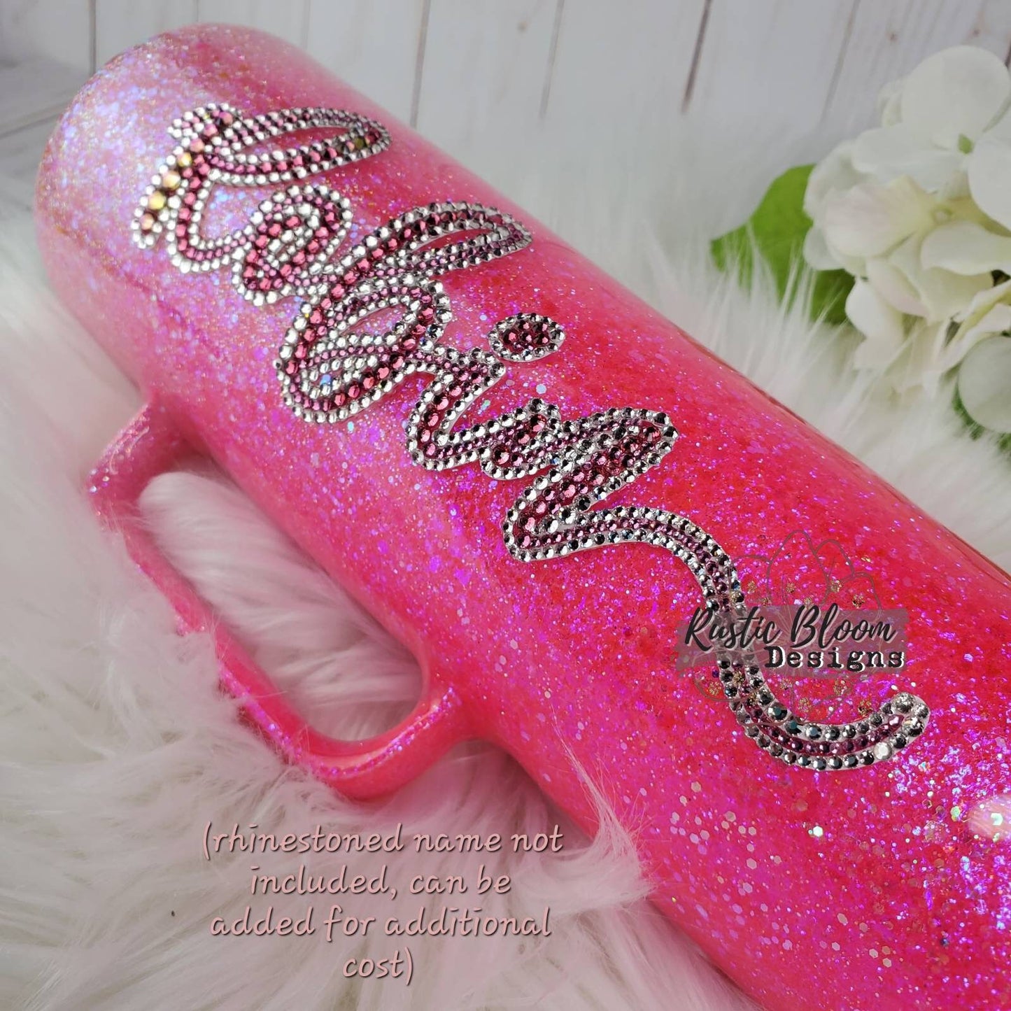 Hot Pink Neon Ombre Glitter Tumbler with Handle Straw Personalized Custom Travel Coffee Mug Gift for Mother's Mama Cup Girly Sparkly Epoxy