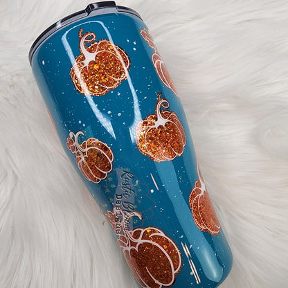 Pumpkin Glitter Peakaboo Tumbler Teal, Orange Whatever Spices Your Pumpkin insulated Custom fall Tumbler To Go Cup Gift for Her Seasonal Cup