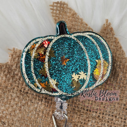 Fall Leopard Pumpkin Glitter Badge Reel  Interchangeable Name Tag Work ID Holder Personalized Nurse Gift for Teacher Holiday Badge