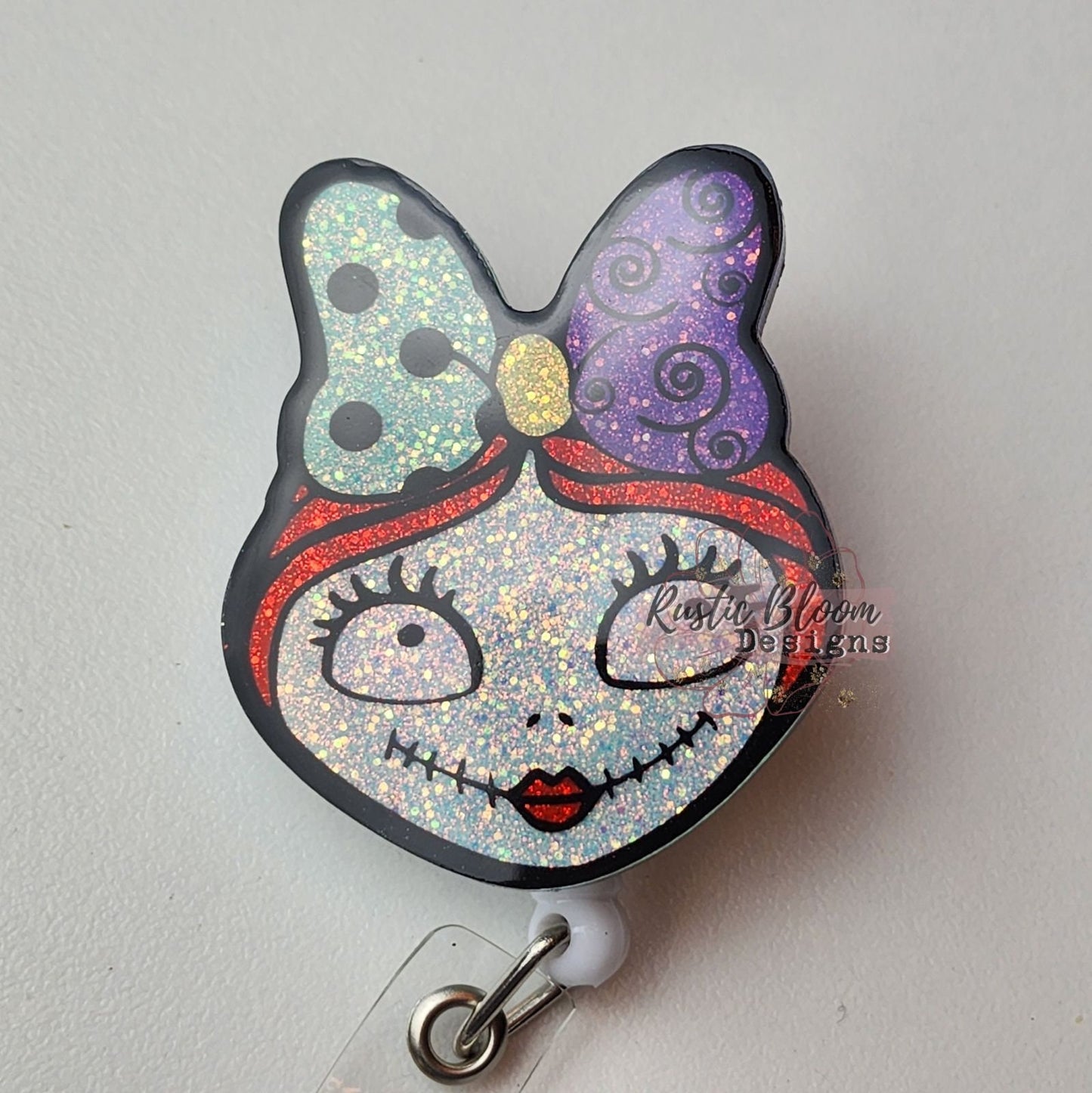 Sally Nightmare Before Christmas inspired Sally Glitter Retracatable Badge Reel Custom Personalized Nurse Cute Badge Reel