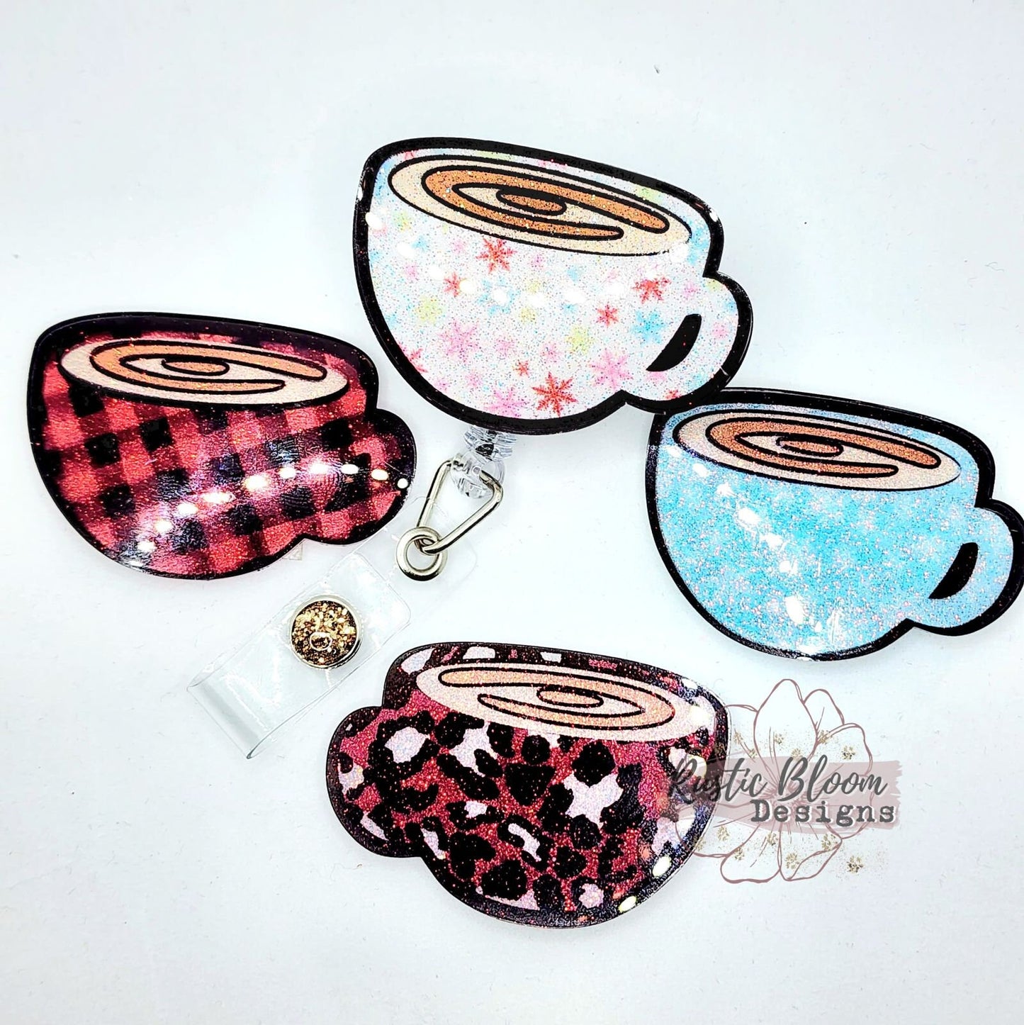 Glitter Hot Cocoa MugChristmas Badge Reel Interchangeable retractable Personalized Custom Work ID Nurse Gift Teacher Christmas buffalo plaid