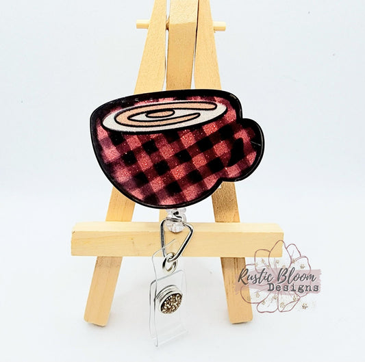 Glitter Hot Cocoa MugChristmas Badge Reel Interchangeable retractable Personalized Custom Work ID Nurse Gift Teacher Christmas buffalo plaid