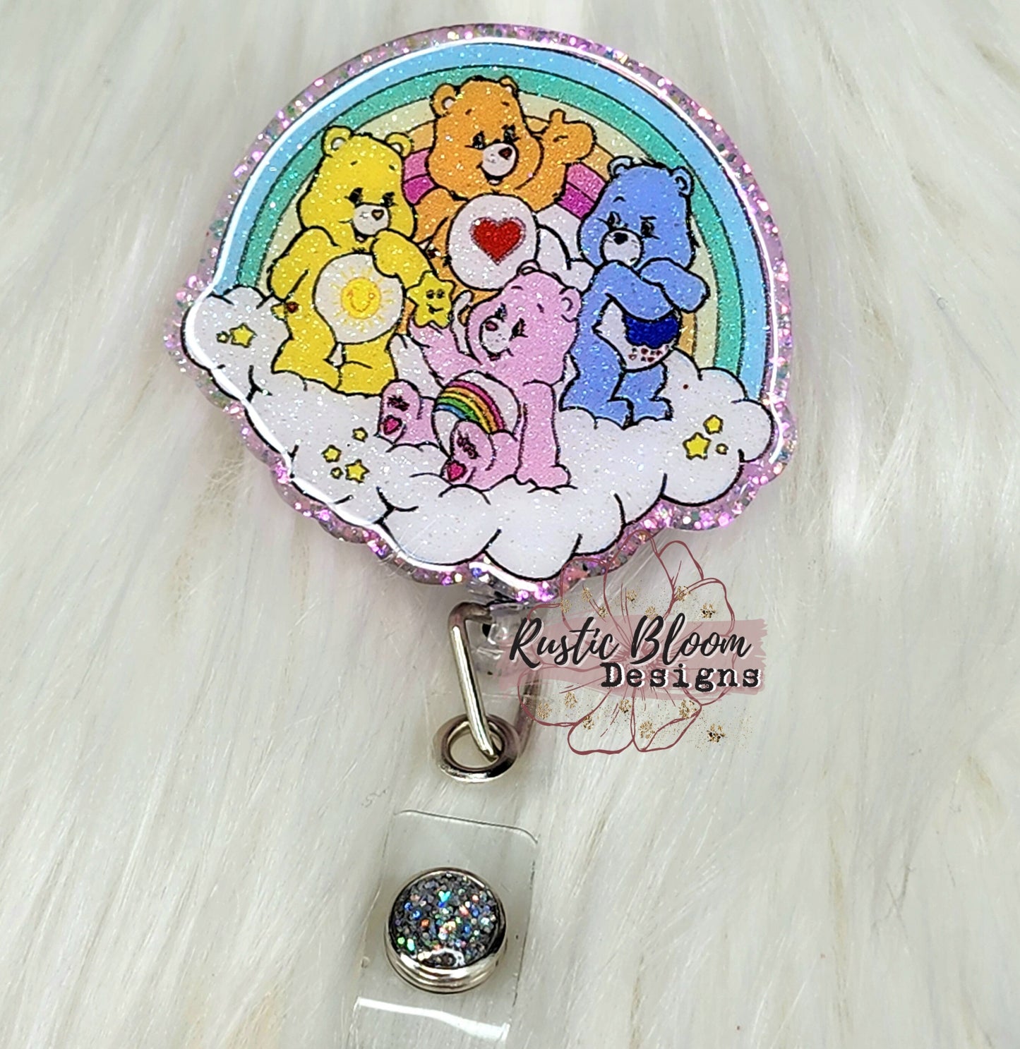 Cute Emotion Bears Glitter Badge Reel Interchangeable RN Custom Retractable ID Holder Teacher Gift For healthcare Name Tag Hospital Nurse