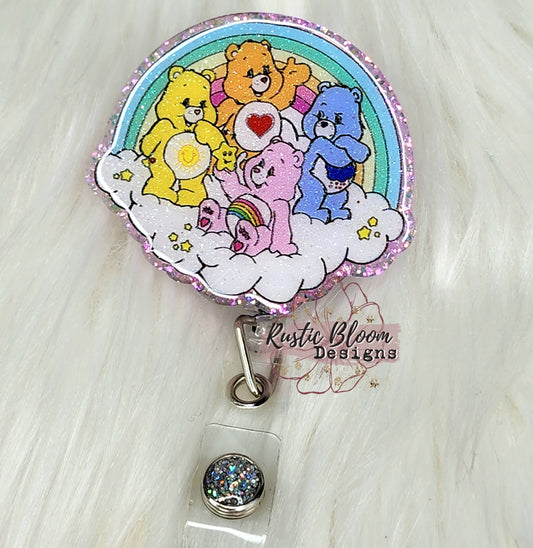 Cute Emotion Bears Glitter Badge Reel Interchangeable RN Custom Retractable ID Holder Teacher Gift For healthcare Name Tag Hospital Nurse
