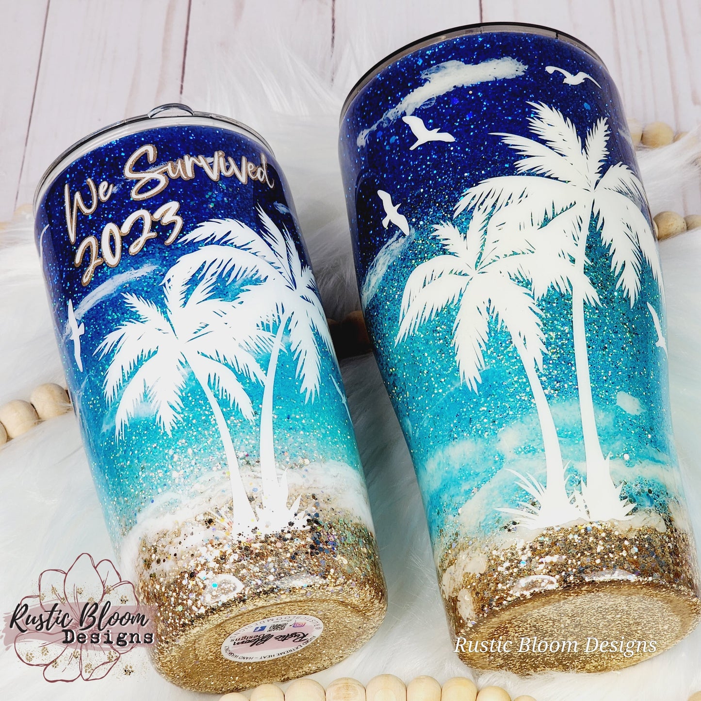 BEACH Ombre Glitter Tumbler PALM TREES  Mother's Day Gift for Her Custom Insulated Travel Coffee Mug Personalized Cup Tropical Ocean Waves