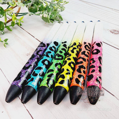 Personalized Glitter Pens Ombre  Leopard Pen Epoxy Cheetah pens Nurse Gift Writing Pen Teacher Gifts Ideas Gel Pens Custom gold pens glitter