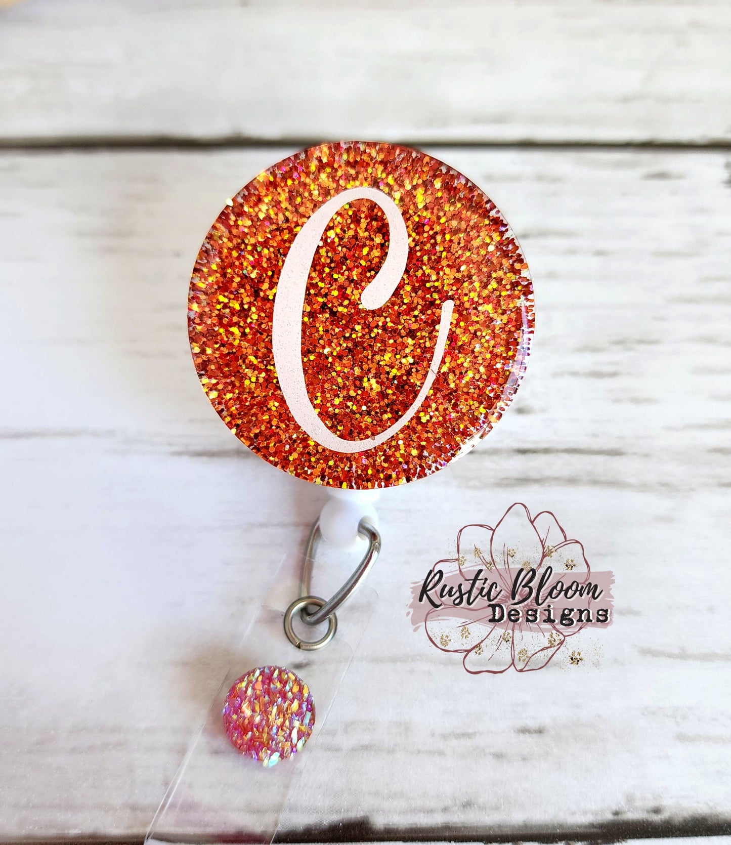 Monogram Glitter Badge Personalized Initial Nurse Badge Custom Badge Reel Work Name Tag Teacher Gift Retractable Badge Reel employee Gift C