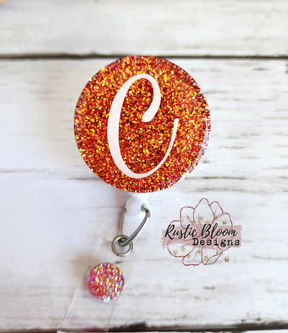 Monogram Glitter Badge Personalized Initial Nurse Badge Custom Badge Reel Work Name Tag Teacher Gift Retractable Badge Reel employee Gift C