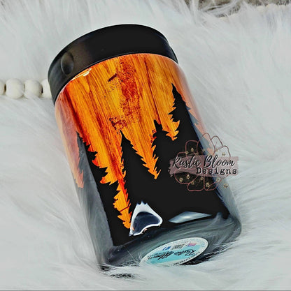 Woodgrain Tumbler Can coozie personalized can cooler forest mountains beer Coozie Custom mug Husband in woods gift for men Dad gift Guy Camo