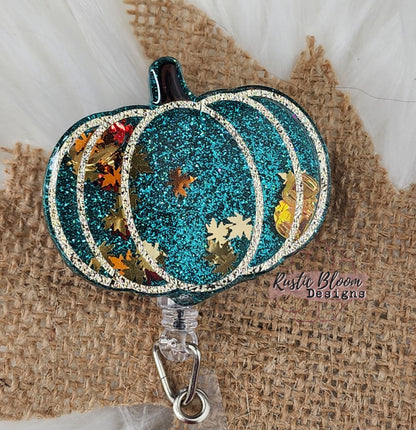 Fall Leopard Pumpkin Glitter Badge Reel  Interchangeable Name Tag Work ID Holder Personalized Nurse Gift for Teacher Holiday Badge