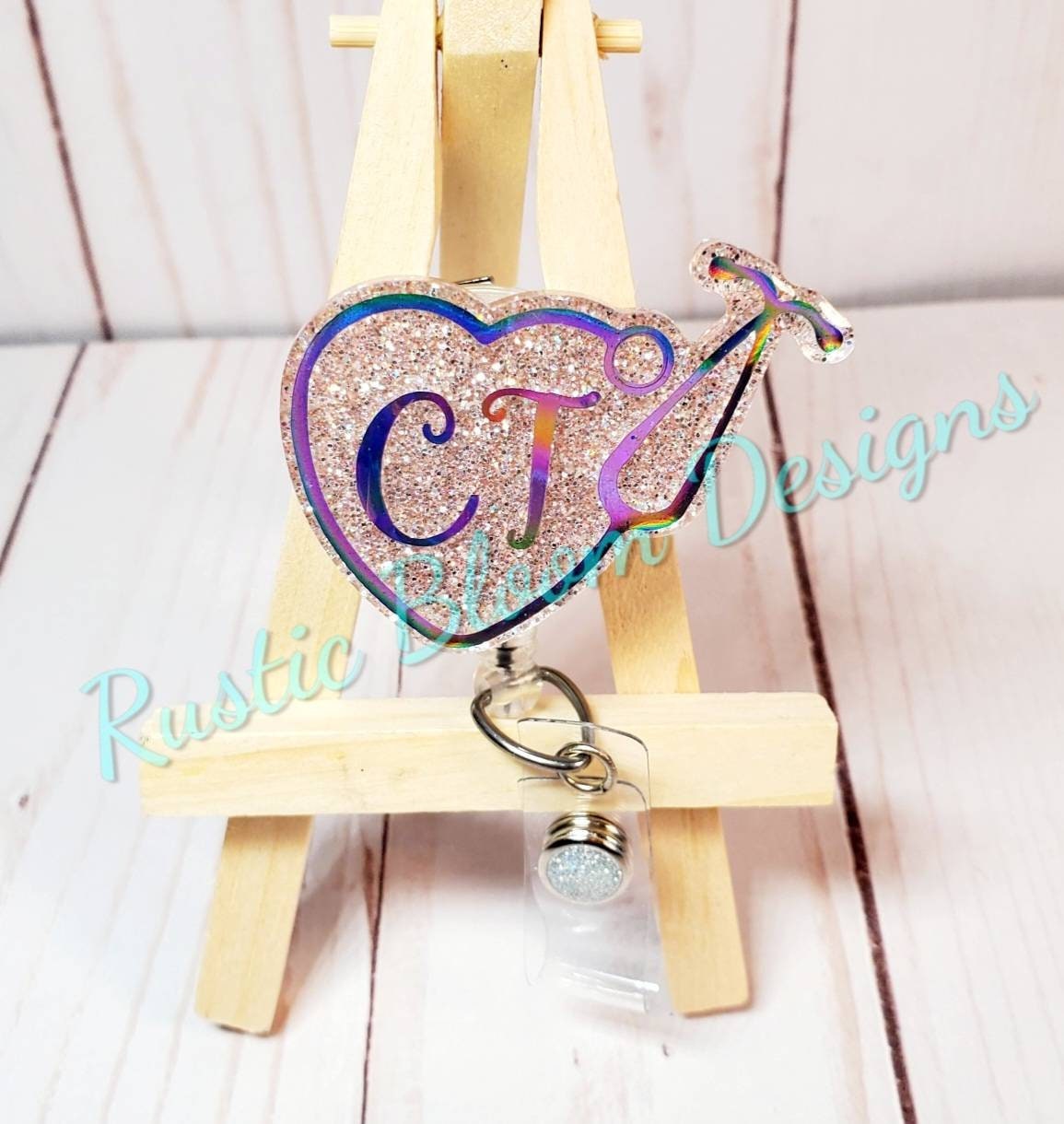 Nurse Heart Glitter Stethescope Badge Reel Interchangeable Custom nurse gift for her teacher gift personalized Healthcare Badge Holder