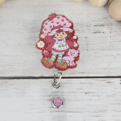 Cute Strawberry Character Glitter Badge Reel Interchangeable RN Custom Retractable BadgeID Holder Teacher Gift For Coworker Name Tag Nurse