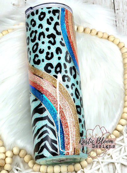 Leopard Zebra Glitter Tumbler Retro waves Swirl Tumbler Gift for Her mom Custom Cups Nurse Gifts Personalized gifts Insilated Custom Tumbler