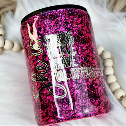Glitter Hot Pink Black Lace Vsplit Can Coozie Gift for Her Cold drink holder Insulated Stainless Steel Custom Can Cooler Epoxy drinking cup