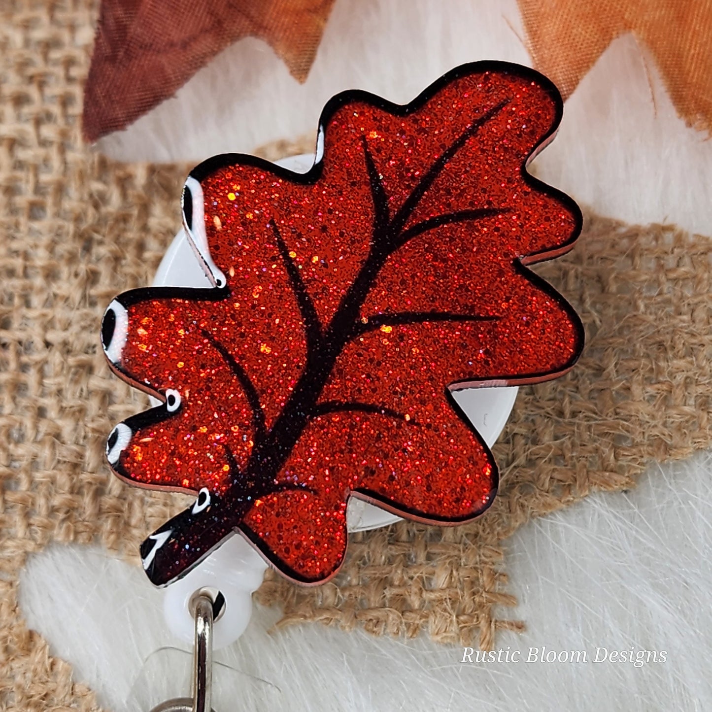 Fall Leaf Glitter Badge Reel Interchangeable Name Tag Work ID Holder Personalized Nurse Gift for Teacher Holiday Badge Seasonal Badge