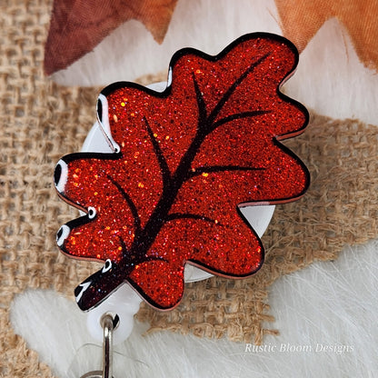 Fall Leaf Glitter Badge Reel Interchangeable Name Tag Work ID Holder Personalized Nurse Gift for Teacher Holiday Badge Seasonal Badge