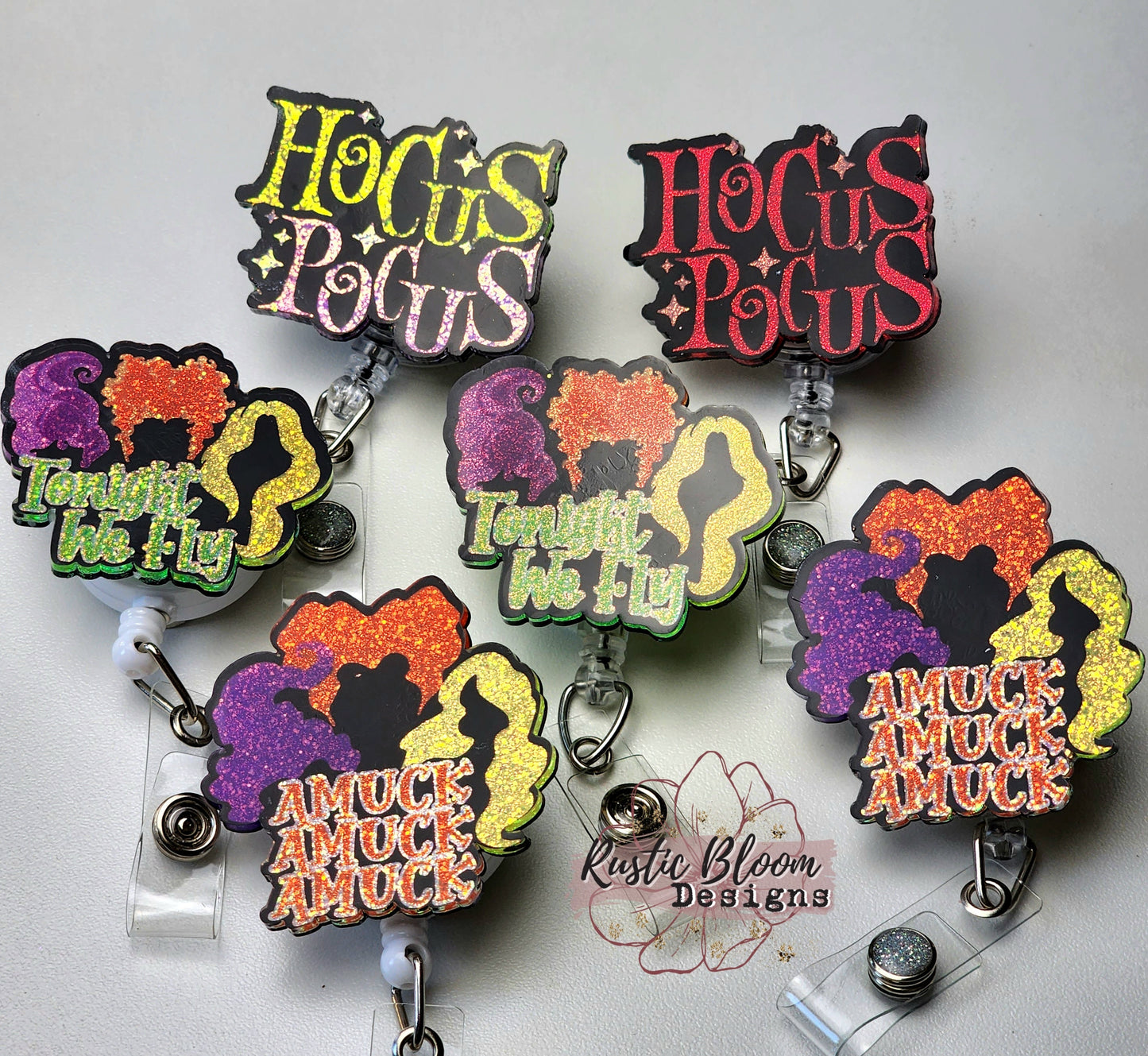 Hocus pocus Glitter Badge Reel Interchangeable Name Tag Work ID Holder Personalized Nurse Gift for Teacher