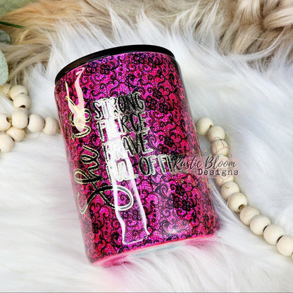 Glitter Hot Pink Black Lace Vsplit Can Coozie Gift for Her Cold drink holder Insulated Stainless Steel Custom Can Cooler Epoxy drinking cup