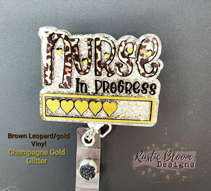 NURSE In Progress Badge Reel Retractable Interchangeable Nursing School Name Holder Custom Gift For Her Student ID Nursing school Name Tag