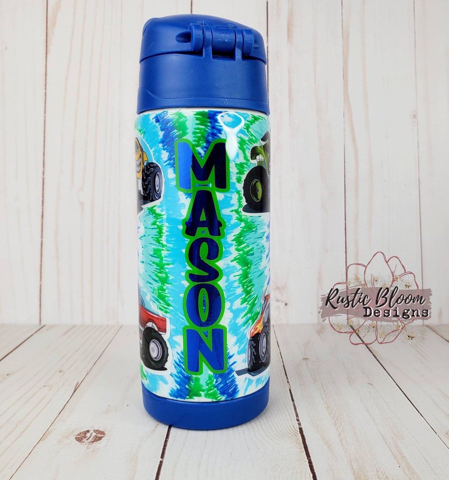 Monster Truck Tie-Dyed Kids Water Bottle Flip Top Tumbler Kids Birthday gift Custom Cups Boy Gifts Personalized gifts Son gift